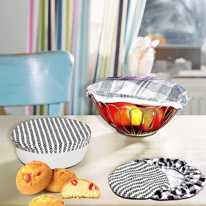 10Pcs Reusable Bowl Covers In 5 Size, Stretch Cloth Fabric Dish Cover Kitchen Storage Containers Lids for Fruits Food Leftover Dough Bread Proofing