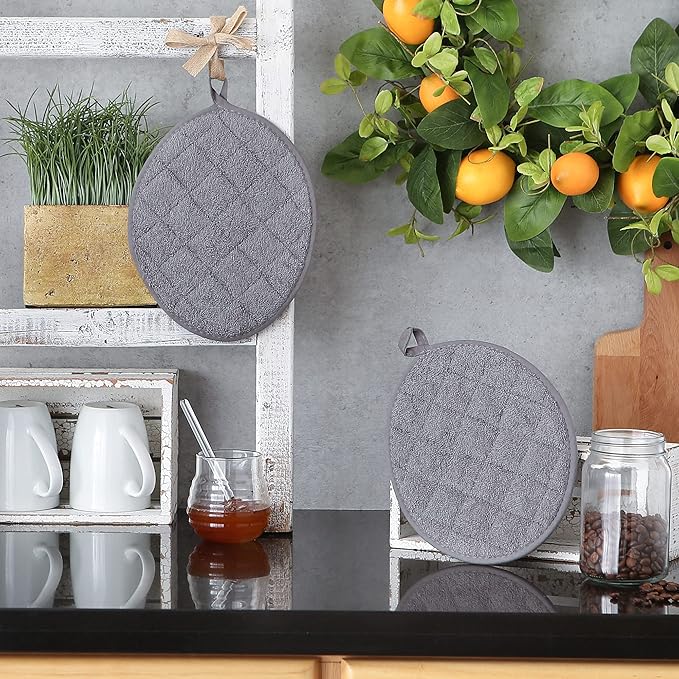 DII Basic Terry Collection Quilted 100% Cotton, Oval Potholder, Gray, 2 Piece - Image 5