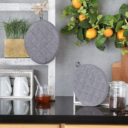 DII Basic Terry Collection Quilted 100% Cotton, Oval Potholder, Gray, 2 Piece - Image 5