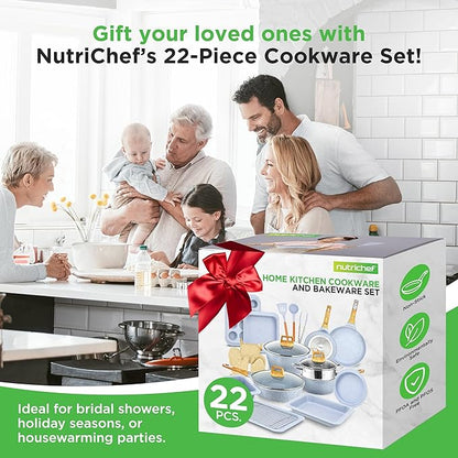 NutriChef 22‑Piece Non‑Stick Ceramic Pots and Pans Set – For All Cooktops Including Induction – PTFE & PFAS Free, Includes Bakeware & Utensils - Image 8
