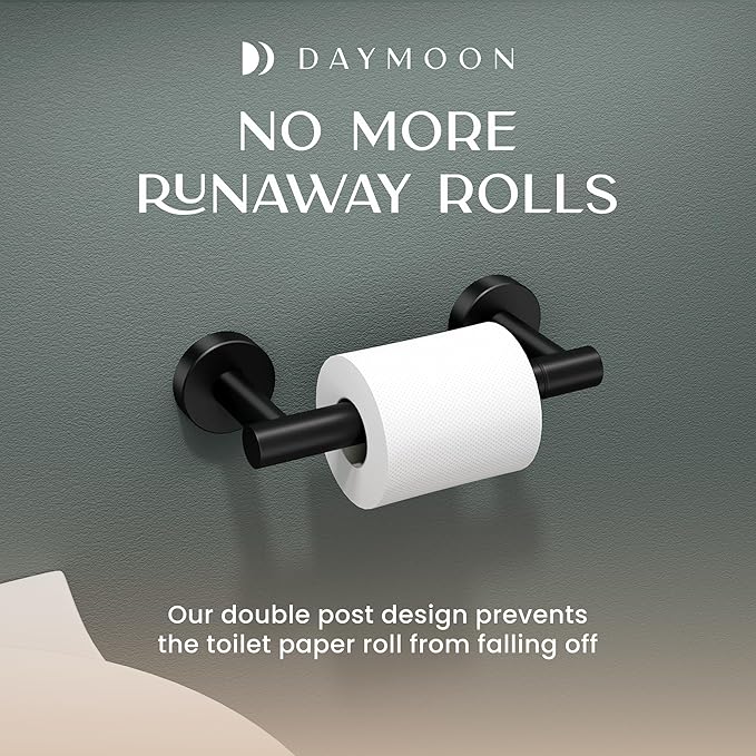 Day Moon™ - Toilet Paper Holder - Modern Roll Holder for Bathroom - 1 Pack - Wall Mount - Classic, Black - Image 7