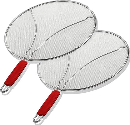 ALPHA LIVING 2 Pack Splatter Guard for Frying Pan & Food Strainer and Universal Cookware 13" - Stops Hot Oil Splash - RED Handle - Splatter Screen for Cooking - Alpha Living by AlphaLiving