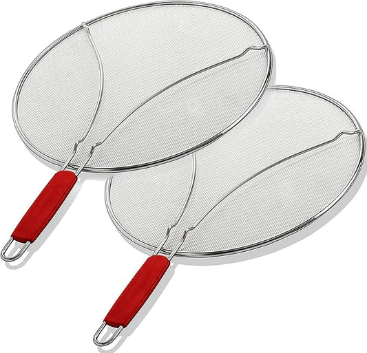ALPHA LIVING 2 Pack Splatter Guard for Frying Pan & Food Strainer and Universal Cookware 13" - Stops Hot Oil Splash - RED Handle - Splatter Screen for Cooking - Alpha Living by AlphaLiving