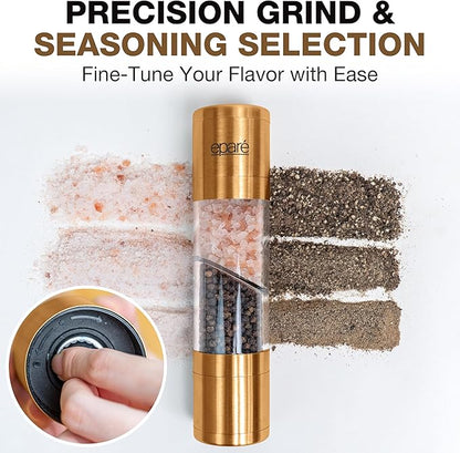 Eparé 2 in 1 Gold Salt and Pepper Grinder Combo - Brass All in One Dual Salt & Pepper Grinder Set in One for Kitchen - Manual Grinding Salt Pepper Mill Refillable - Stainless Steel - Image 7