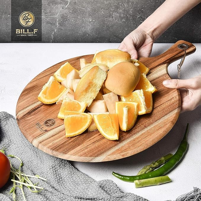 BILL.F Wood Cutting Board for Kitchen Set of 2 Cutting Board Wood with Handle for Meat,Cheese Board,Vegetables, Bread,Charcuterie - Decorative Wooden Serving Board for Kitchen and Dining Room - Image 2