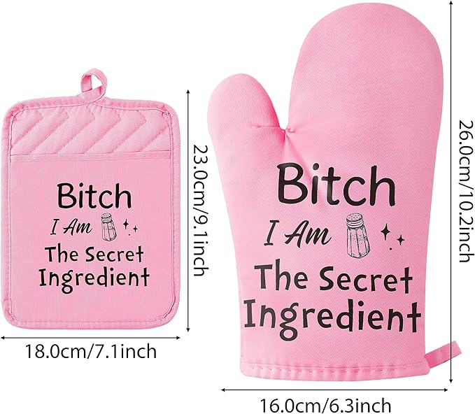 GROBRO7 6Pcs Funny Oven Mitts Pot Holders Baking Gift, I Am The Secret Ingredient Resistant Hot Pad Machine Washable Gloves with Hanging Pocket Potholder for Friend Women Gift for Love Kitchen Cooking - Image 3
