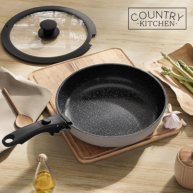Country Kitchen Cookware Set with Removable Handle, Oven & RV Safe Pots and Pans Set, Grey/Black, Original - Image 9