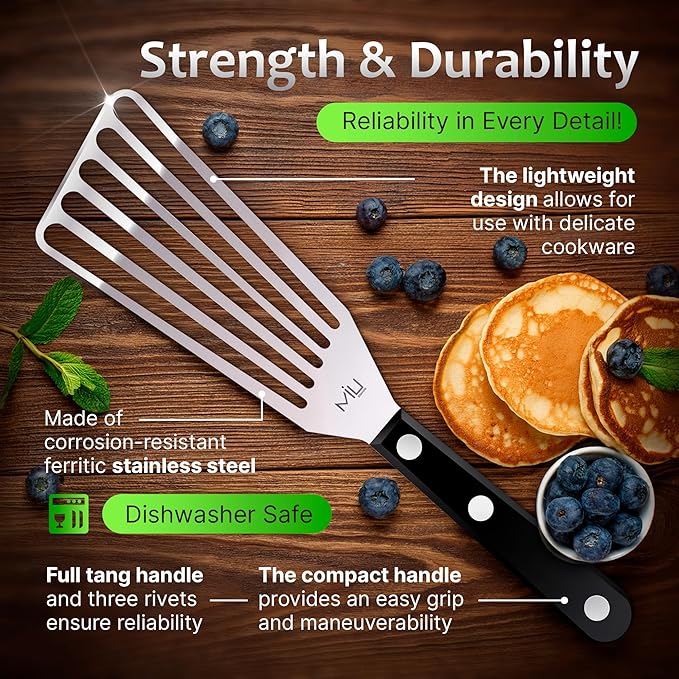 MIU Fish Spatula Stainless Steel, Flexible, Polished Metal, Corrosion Resistant, Kitchen Slotted Turner [Upgraded Version] - Image 6