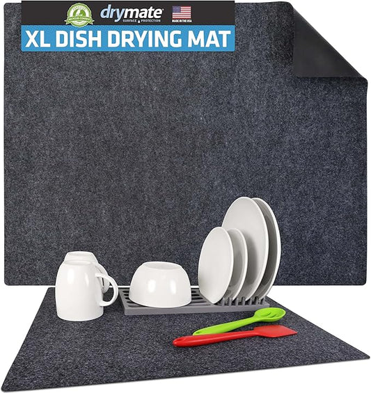 Drymate Jumbo XL Dish Drying Mat (19”x24”), Low-Profile, Super Absorbent, Quick Dry Fabric, Waterproof & Slip-Resistant, for Kitchen Counter, Trimmable, Easy to Clean (USA Made)(Charcoal) by Drymate