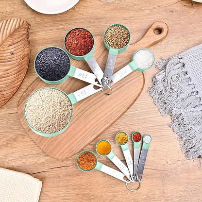 Measuring Cups and Spoons Set, 10 Pieces Nesting Measure Cups and Spoons, Kitchen Essentials Gadgets with Stainless Steel Handle for Dry & Liquid Ingredient (Lake Green 10 Pcs) - Image 6