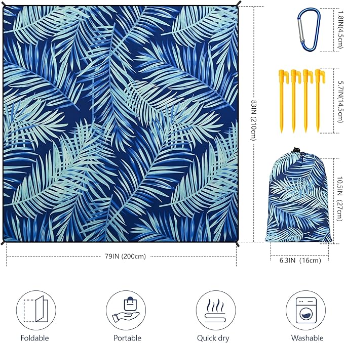 WIWIGO Beach Blanket Waterproof Sandproof Beach Mat 79" X 83"/10'x9'for 2-8 Adults Quick Drying Outdoor Picnic Mat Beach Accessories for Travel, Camping, Hiking - Image 2