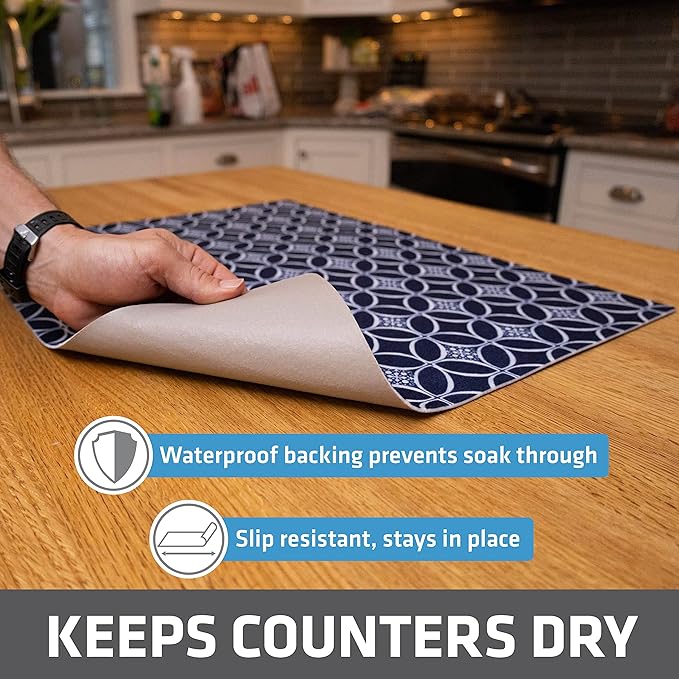 Drymate Jumbo XL Dish Drying Mat (19”x24”), Low-Profile, Super Absorbent, Quick Dry Fabric, Waterproof & Slip-Resistant, for Kitchen Counter, Trimmable, Easy to Clean (USA Made)(Indigo) - Image 3
