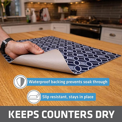 Drymate Jumbo XL Dish Drying Mat (19”x24”), Low-Profile, Super Absorbent, Quick Dry Fabric, Waterproof & Slip-Resistant, for Kitchen Counter, Trimmable, Easy to Clean (USA Made)(Indigo) - Image 3