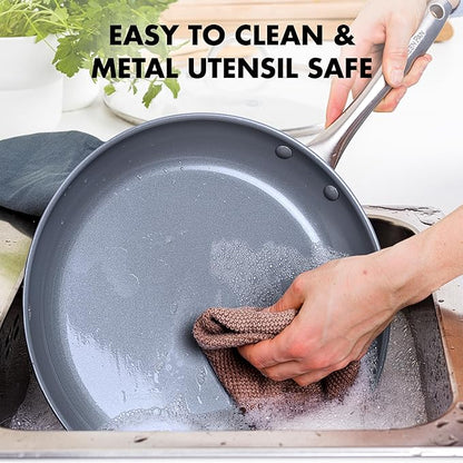 GreenPan Lima Hard Anodized 12" Frying Pan Skillet with Lid, Ceramic Nonstick, PFAS-Free Nontoxic Pots and Pans, Oven & Broiler Safe, Stainless Steel Handle, Cookware for Eggs & Omelet, Gray - Image 7