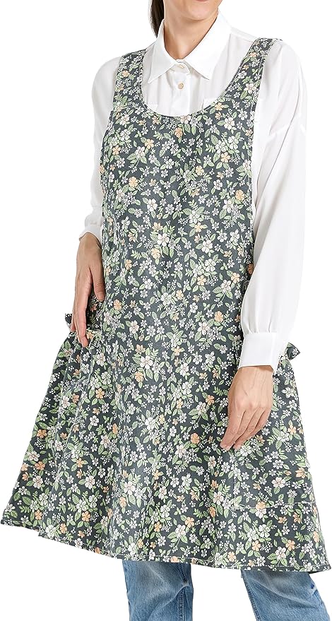 Cozy Adjustable Cross Back Aprons for Women with Pockets Cotton Linen Cooking Kitchen Baking