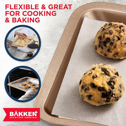 BAKKEN 3-Piece Kitchen Baking Pans - Small, Medium, and Large Cookie Pan, With Nonstick Coating, Stackable and Space-saving Design, PFOA, PFOS, PTFE Free, Oven Safe Tray (Up To 450°F), Brown - Image 6