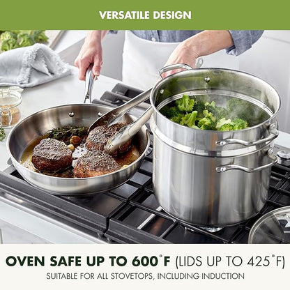 GreenPan Stainless Steel Cookware Set, 11 Piece, Induction Cookware, Dishwasher Safe, Oven Safe to 600F, Large 8QT Stock Pot, Sauce, Saute, Frying Pans, Pots & Pans Kitchen Essentials, Silver - Image 4