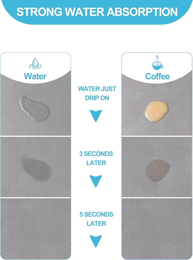 Dish Drying Mat for Kitchen Counter, 16"x24" Dish Drying Pad with Non-slip Rubber Backed, Hide Stain Anti Absorbent for Kitchen Counter, Drying Mat for Coffee Machine Dish Rack (Grey) - Image 2