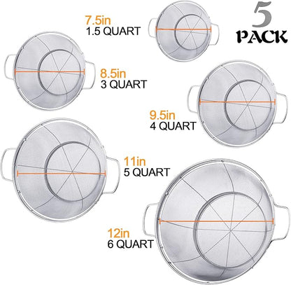 5 Pack 18/8 Stainless Steel Colander Sieves, Multi Size Mesh Strainer Net Baskets with Handles & Resting Base for Strain, Drain, Rinse or Steam - Image 4