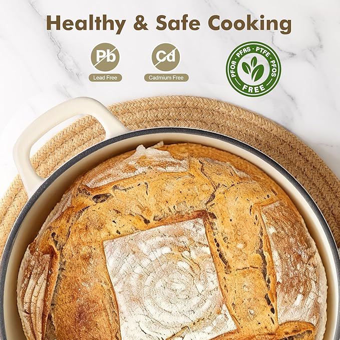 SENSARTE Enameled Cast Iron Dutch Oven Pot with Lid 3.5/5.5/6.5 Quart Heavy-Duty Round Dual Handles Kitchen Pot with Cotton Potholders & Silicone Trivet, Pot for Bread Baking, Stews, Braising, Roasting, Oven Safe, 6.5 Quart, White