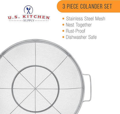 U.S. Kitchen Supply Set of 3 Stainless Steel Colander Strainers Net Baskets 5, 4, & 3-Quart - Colander with Handles & Resting Base - Stainless Steel Sieve, Mesh Strainers and Colanders for Kitchen - Image 4