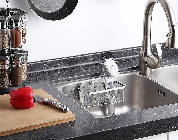 SunnyPoint NeverRust Deluxe Kitchen & Bathroom Sink Sponge Holder Organizer with Adhesive Mount - Additional Suction Cup Included – Sponge & Brush NOT Included – 7.4 x 3.3 x 2.75 Inch - Image 2