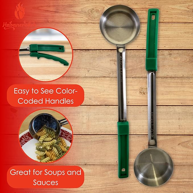 4 Ounce Solid Stainless Steel Portion Control Ladle Spoon for Measuring and Serving; Commercial Grade Serving Scoops [Pack of 2] - Image 2