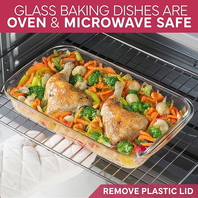 COOK WITH COLOR 8-Piece Deep Glass Baking Dish Set with Plastic Lids – Casserole and Food Storage Containers for Lasagna, Leftovers – Freezer-to-Oven, Microwave & Dishwasher Safe, Rose - Image 6