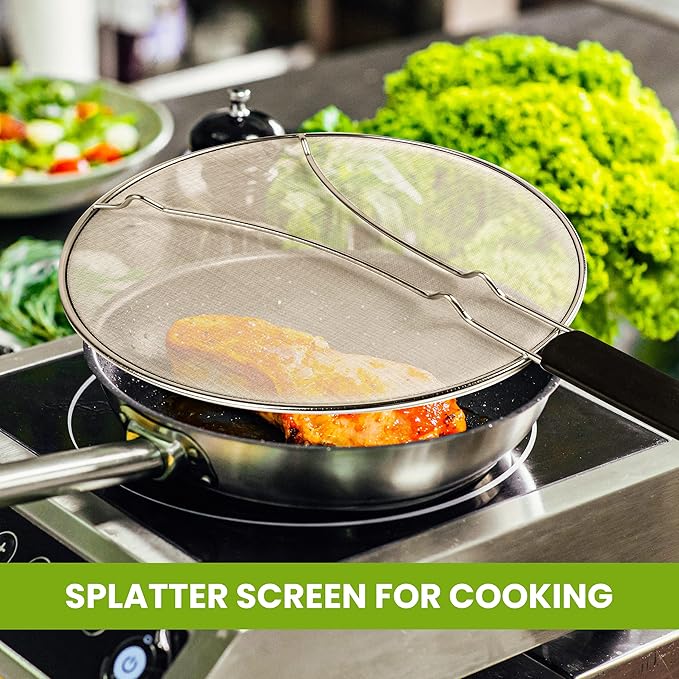 13" Grease Splatter Screen for Cooking | Stainless Steel Oil Splatter Guard and Ultra-Fine Mesh Protects Skin from Burns | TPR Tight-Grip Handle (Black) - Image 3