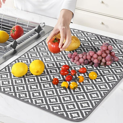 Subekyu 2 Pack Dish Drying Mat, 24*18 inch Ultra Absorbent Microfiber Dishes Drainer Mats for Kitchen Counter, Large Size Dish Drying Pad with Rhombus patterns - Image 3