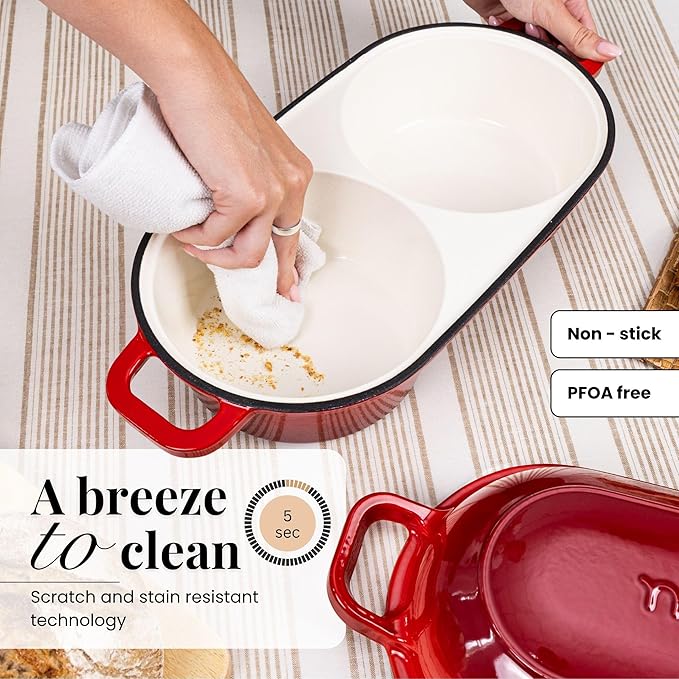 Dutch Oven For Sourdough Bread Baking – Enamelled Cast Iron Bread Loaf Pot – 500°F Oven Safe Non Stick Bread Pot – Double Round Loaf Space, 16.5cm Diameter, Red, – by Nuovva - Image 4