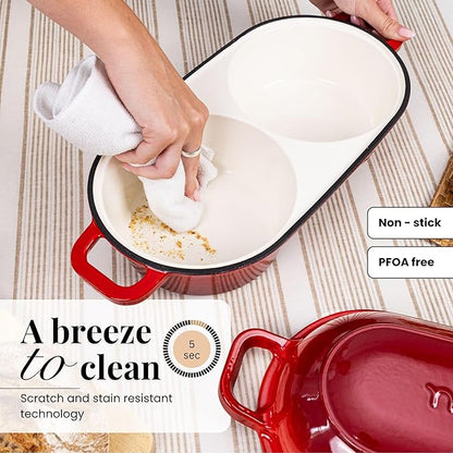 Dutch Oven For Sourdough Bread Baking – Enamelled Cast Iron Bread Loaf Pot – 500°F Oven Safe Non Stick Bread Pot – Double Round Loaf Space, 16.5cm Diameter, Red, – by Nuovva - Image 4