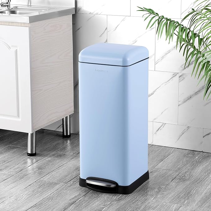 happimess HPM1007I Betty Retro 8-Gallon Step-Open Trash Can, Fingerprint Resistant, Modern, Minimalistic for Home, Kitchen, Laundry Room, Office, Bedroom, Bathroom, Tide Pool Blue - Image 2