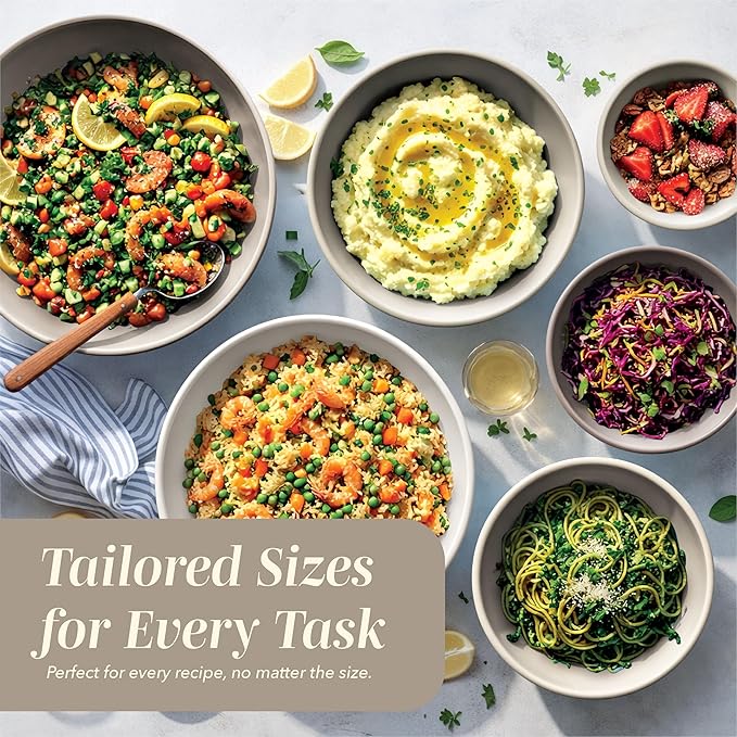 COOK WITH COLOR Mixing Bowls with TPR Lids - 12 Piece Plastic Nesting Bowls Set includes 6 Prep Bowls and 6 Lids, Microwave Safe (Brown) - Image 5