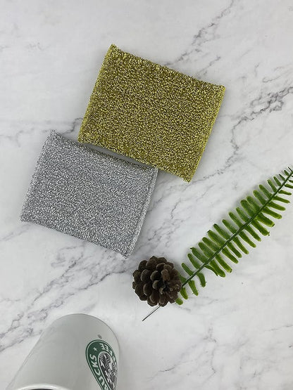 6 Pieces Non-Scratch Scrub Sponges Pads, Cleaning Scrub Sponge, Dish Wash Sponge, Kitchen Sponge, Multi-Use Heavy Duty Scrub Sponge - Silver