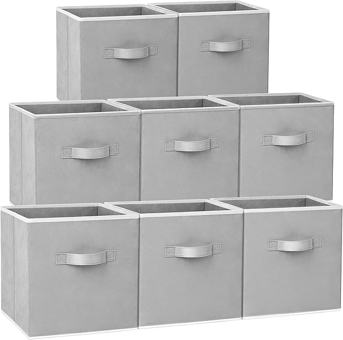 Criusia Large Storage Cubes - 13 Inch Heavy Duty Fabric Storage Bins for Shelves Closet, Cube Organizer - 8 Pack Collapsible Cube Storage Bins Baskets for Organizing Clothes Blankets Toys (Grey) by Criusia
