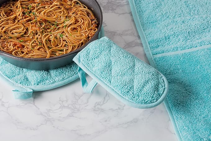 DII Basic Terry Collection Quilted 100% Cotton, Pan Handle, Aqua, 3 Piece - Image 5