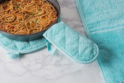 DII Basic Terry Collection Quilted 100% Cotton, Pan Handle, Aqua, 3 Piece - Image 5