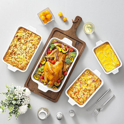 MALACASA Casserole Dishes for Oven, Porcelain Baking Dishes, Ceramic Bakeware Sets of 4, Rectangular Lasagna Pans Deep with Handles for Baking Cake Kitchen, White (9.4"/11.1"/12.2"/14.7"), Series - Image 6