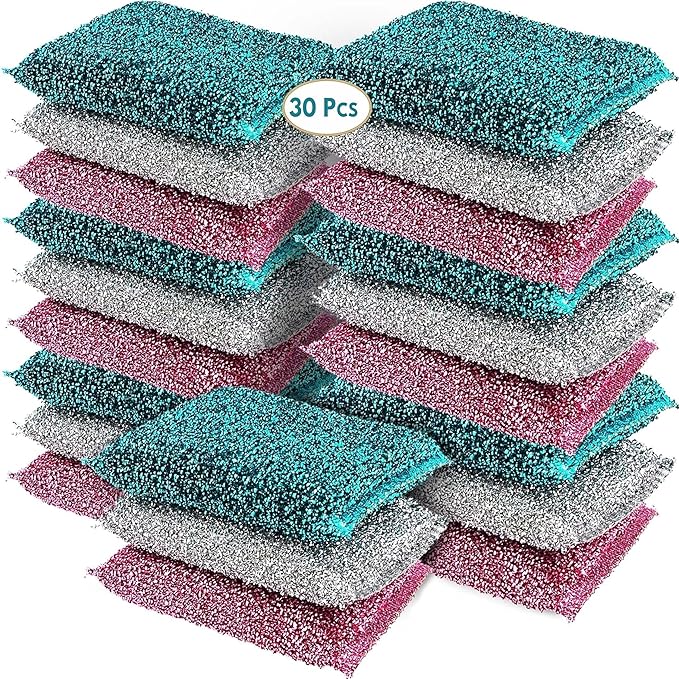 Dish Sponges for Kitchen(30 Pcs) Non-Scratch Scrub Sponges for Dishes, Pots, Pans, Glass, Stainless Steel & Nonstick Cookware–Odor-Resistant, Quick-Dry, Flexible, Durable & Reusable Cleaning Scrubbers