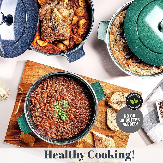 Granitestone Dutch Oven, 6.5 Quart Ultra Nonstick Enameled Lightweight Aluminum Dutch Oven Pot with Lid, Round 6.5 Qt. Stock Pot, Dishwasher & Oven Safe Induction Capable 100% PFOA Free, Emerald Green - Image 5