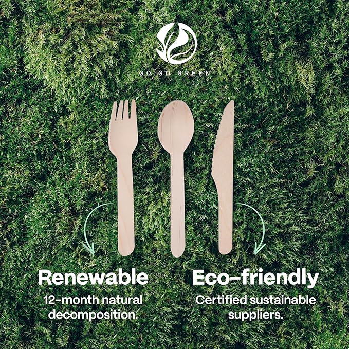100% Compostable Cutlery Set - 300 Pieces Wooden Compostable Utensils [120 Forks, 90 Knives, 90 Spoons] - Disposable Wooden Cutlery, Eco Friendly Forks And Spoons Disposable Cutlery Set Party Utensils - Image 6