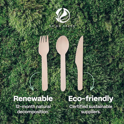 100% Compostable Cutlery Set - 300 Pieces Wooden Compostable Utensils [120 Forks, 90 Knives, 90 Spoons] - Disposable Wooden Cutlery, Eco Friendly Forks And Spoons Disposable Cutlery Set Party Utensils - Image 6