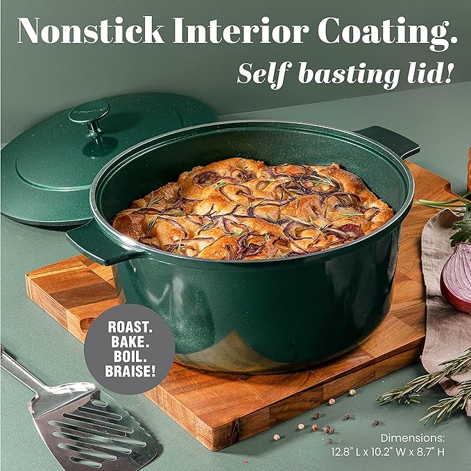 Granitestone Dutch Oven, 6.5 Quart Ultra Nonstick Enameled Lightweight Aluminum Dutch Oven Pot with Lid, Round 6.5 Qt. Stock Pot, Dishwasher & Oven Safe Induction Capable 100% PFOA Free, Emerald Green - Image 3