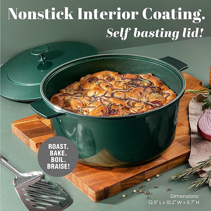 Granitestone Dutch Oven, 6.5 Quart Ultra Nonstick Enameled Lightweight Aluminum Dutch Oven Pot with Lid, Round 6.5 Qt. Stock Pot, Dishwasher & Oven Safe Induction Capable 100% PFOA Free, Emerald Green - Image 3