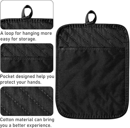 GROBRO7 5Pack Pot Holders for Kitchen Heat Resistant Cotton Potholder Multipurpose Hot Pad Machine Washable Oven Mitts with Pocket Potholders for Baking and Cooking 8.9 x 6.9 in Gray Black - Image 3