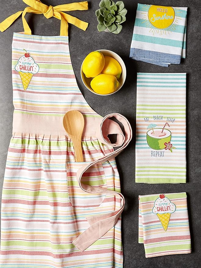 DII Women's Spring & Summer Apron Collection Adjustable, Two Large Pockets & Extra Long Ties, One Size Fits Most