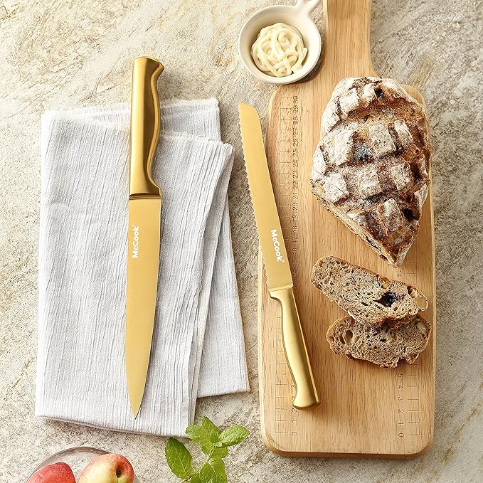 McCook® Knife Sets, Golden Titanium Stainless Steel Kitchen Knife Block Sets with Built-in Sharpener - Image 7