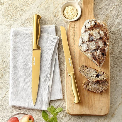 McCook® Knife Sets, Golden Titanium Stainless Steel Kitchen Knife Block Sets with Built-in Sharpener - Image 7