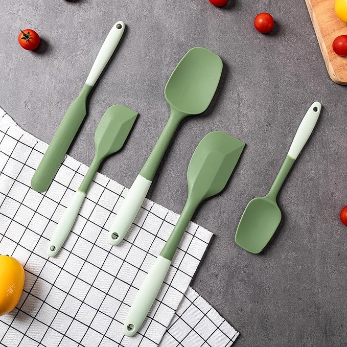 Silicone Spatula Set, 5 Piece Food Grade Rubber Spatulas for Baking, Cooking, and Mixing High Heat Resistant Non Stick Dishwasher Safe BPA-Free (Two colors - Green) - Image 7